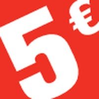 Étiquettes soldes 5€ rouge/blanc : un indispensable pour vos promo